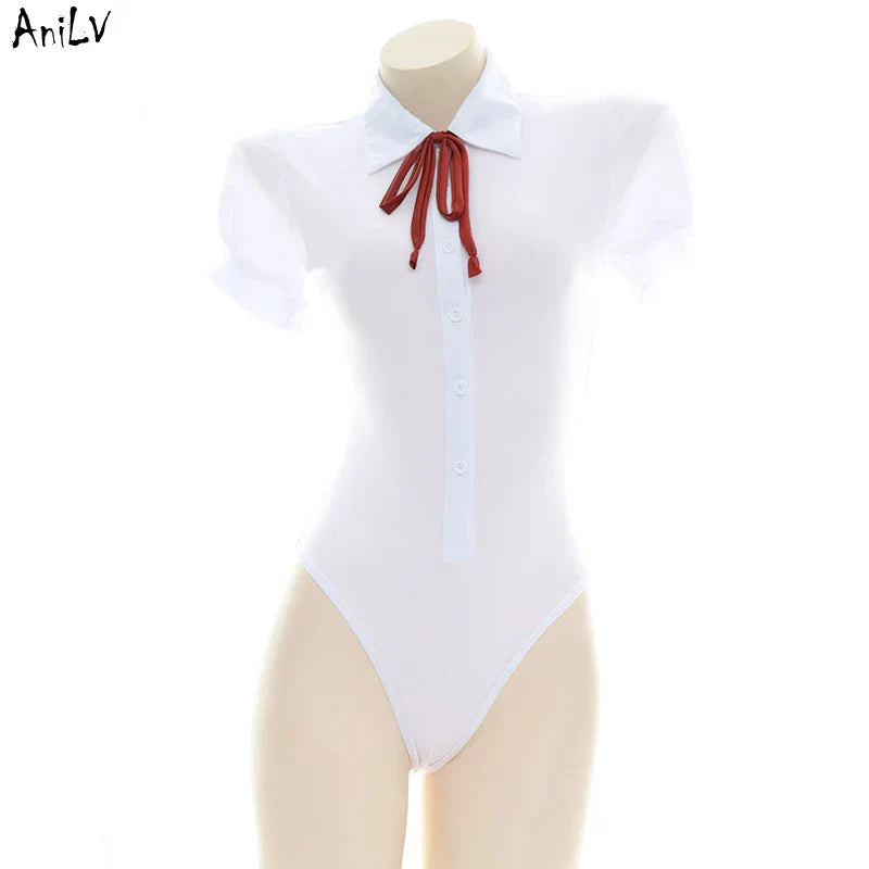 AniLV School Girl White Shirt Bodysuit Swimsuit Costume