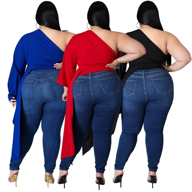 Plus Size Tops Sexy Slash Neck One Shoulder