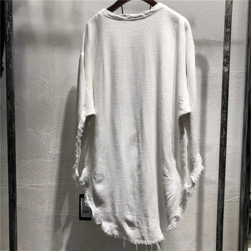 Harajuku Mens Summer Casual Cotton Linen T-shirt O