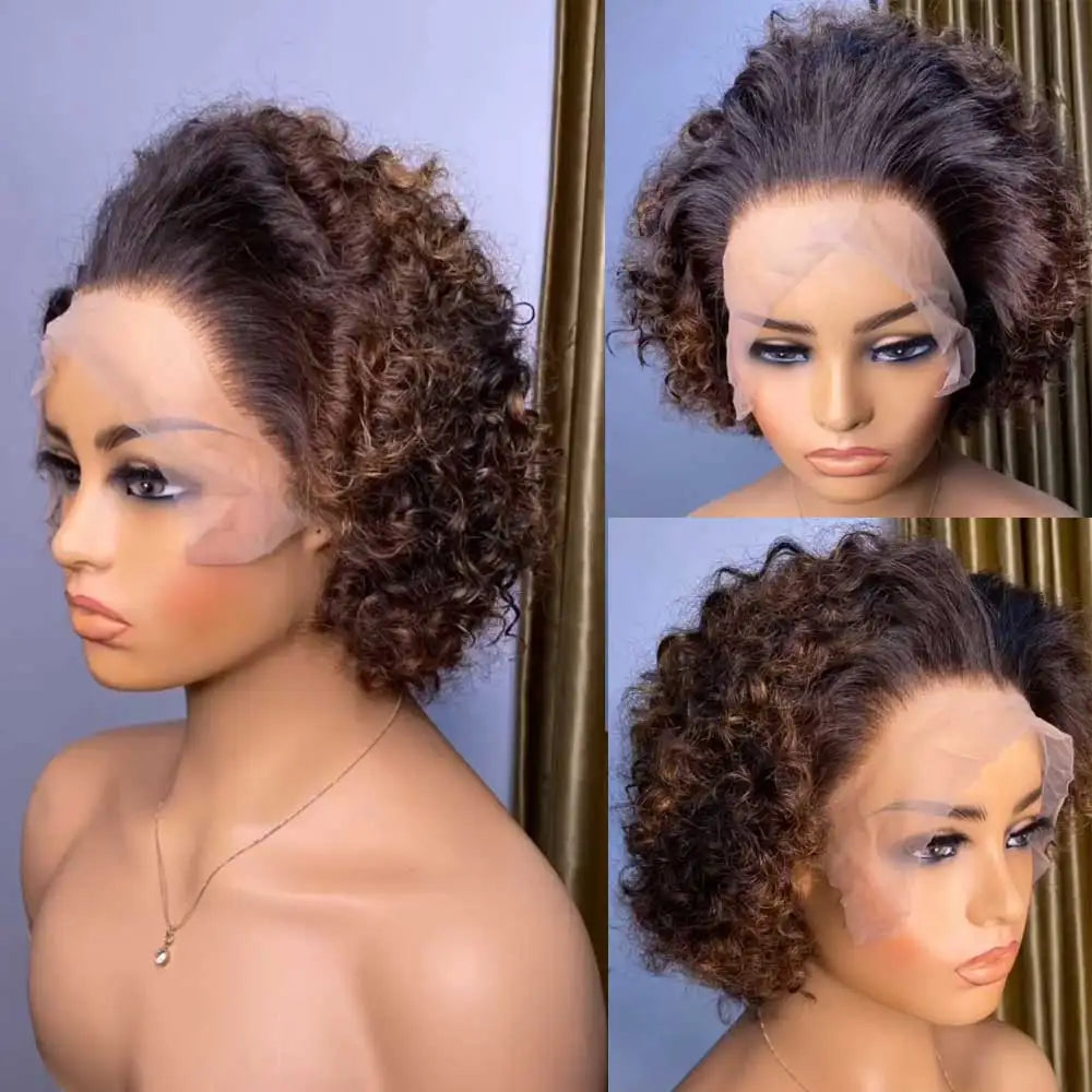 Short Pixie Bouncy Curly Bob Cut 13x4 Lace