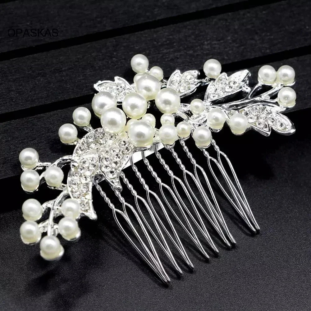 Silver Color Flower Hair Comb Clip Girls Handmade