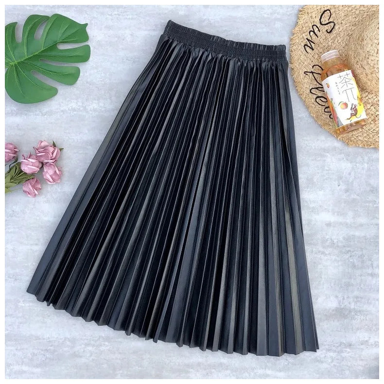 Neophil Ladies Black PU Fur Faux Leather Midi