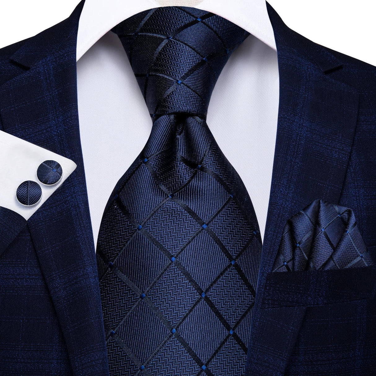 HiTie Navy Plaid For Men Silk Woven Ties