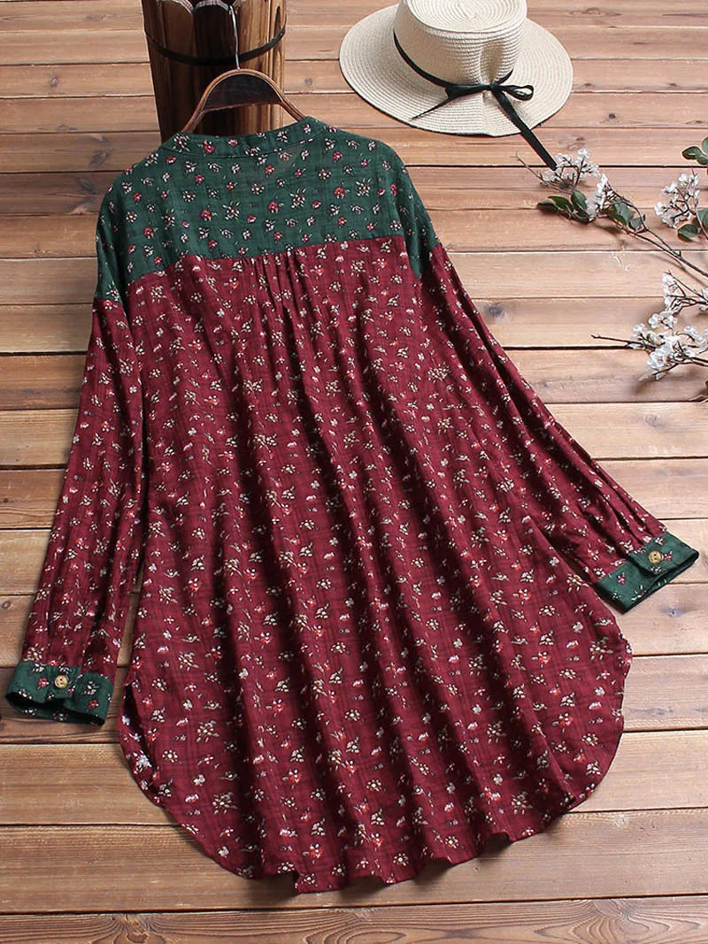 Plus Size Spring Summer Cotton Linen Printed Stand