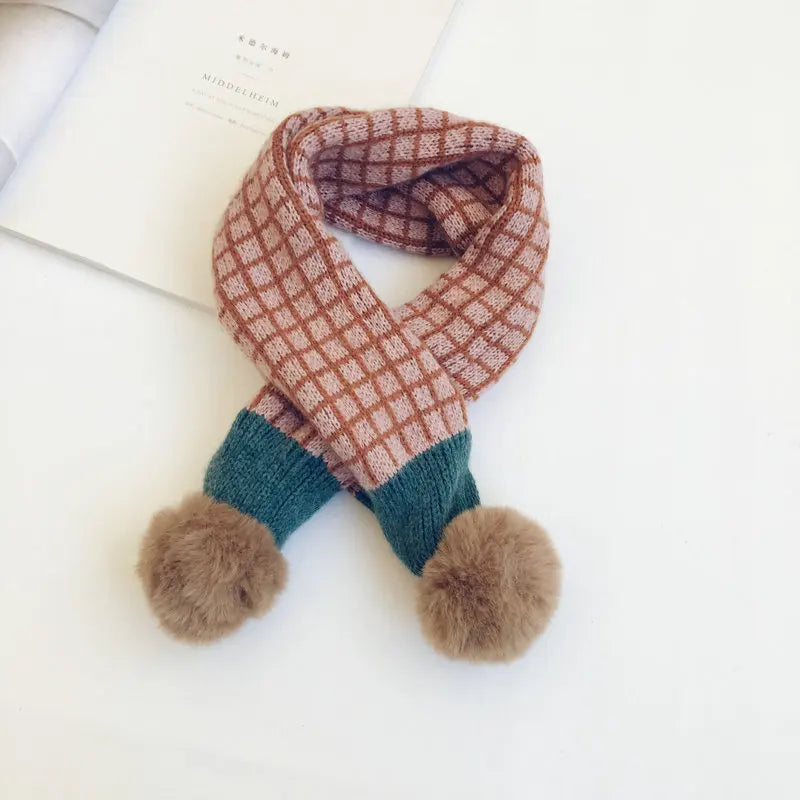 New Winter Children Plaid Knitted Scarves Korean Style