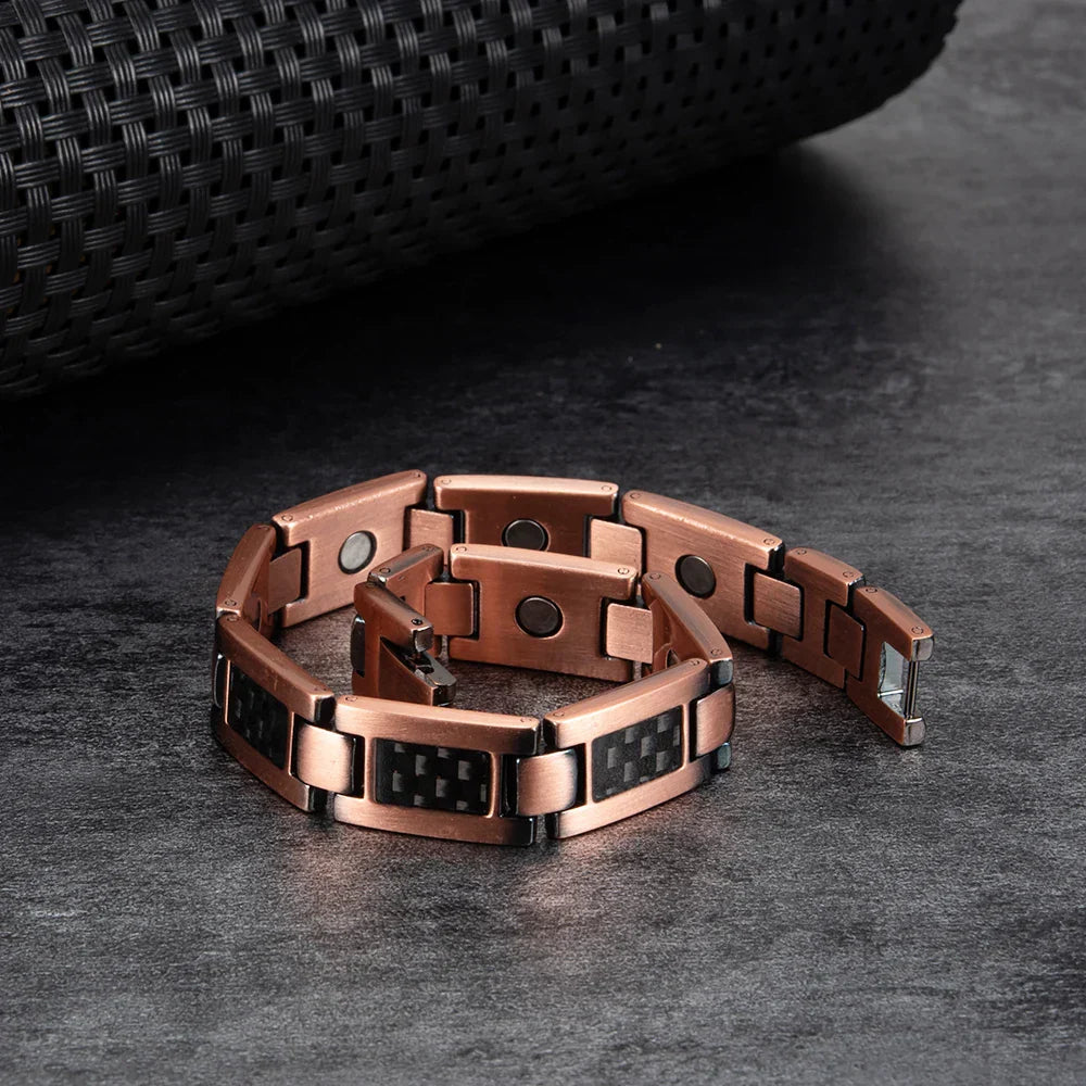 Magnetic Copper Bracelet Men's Black Carbon Fibre Health