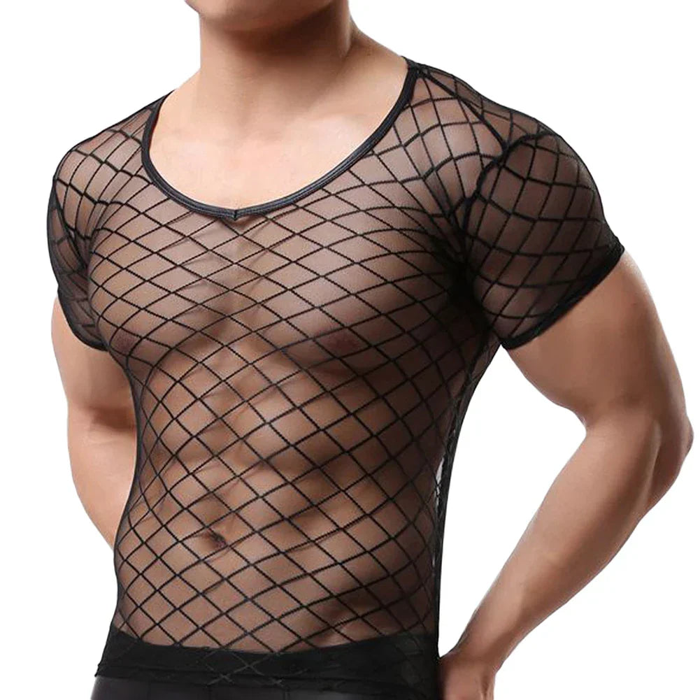 Night Club Sexy Men Short Sleeve Mesh TShirt