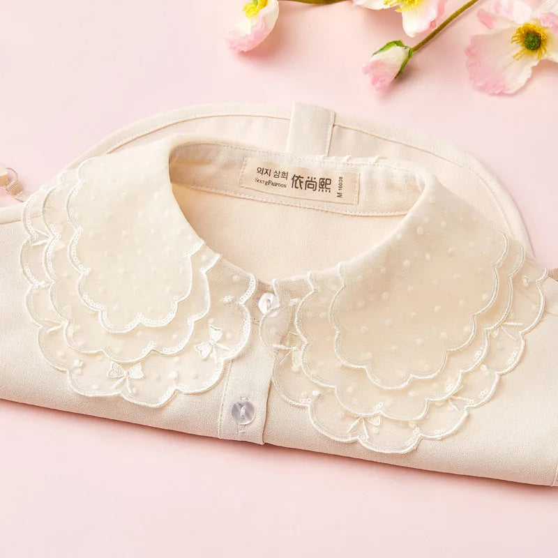 Elegant Embroidery Fake Collar Shirt Chiffon Doll Detachable