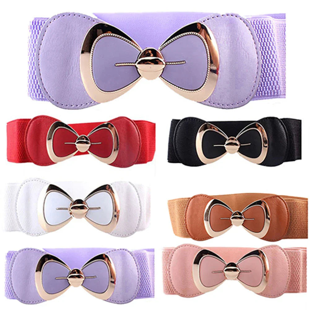 HOT SALES!!!New Arrival Women Bowknot Buckle Metallic Faux Leather Waistband Elastic Croset Waist Belt Wholesale Dropshipping