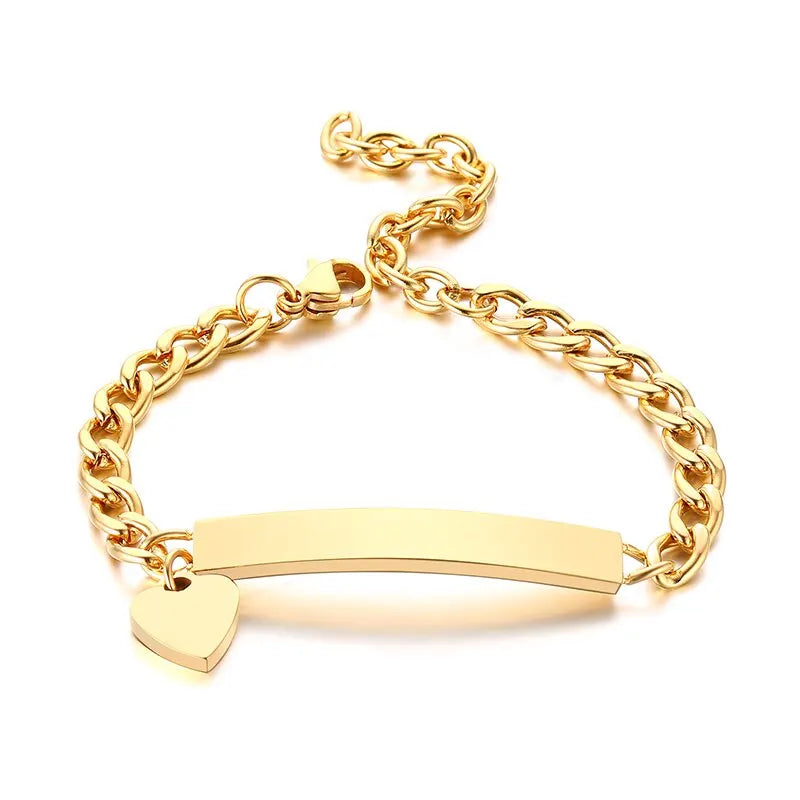 Personalize Baby Name Bracelet Figaro Chain Smooth Bangle
