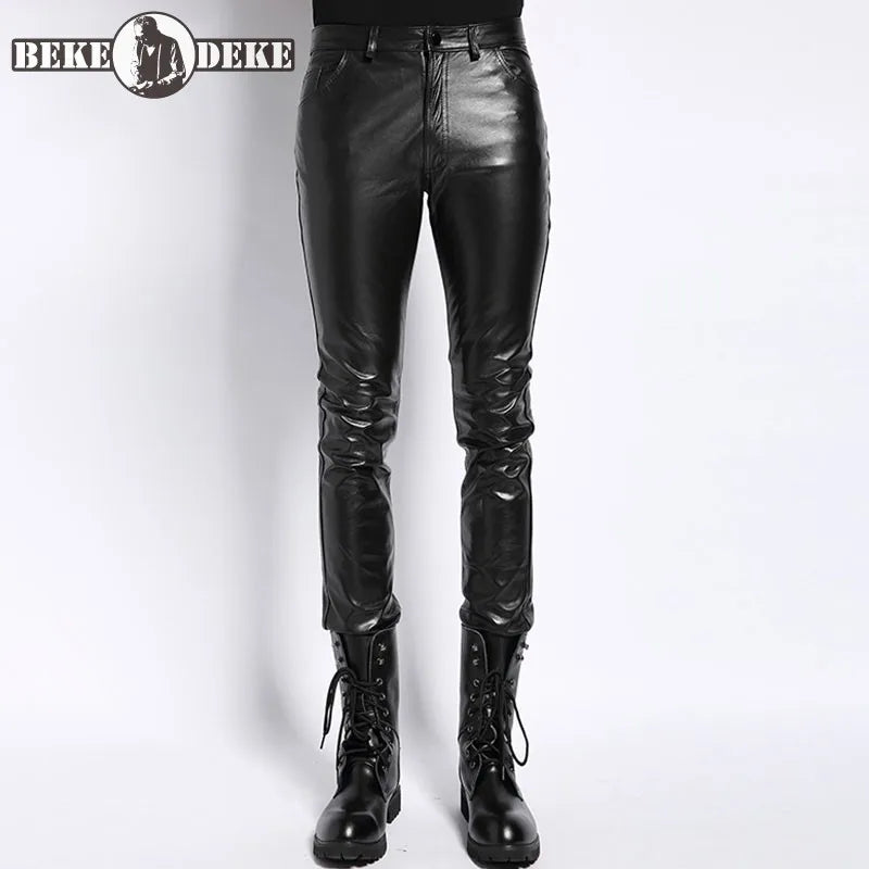 Brand Punk Genuine Leather Pants Men Autumn Winter