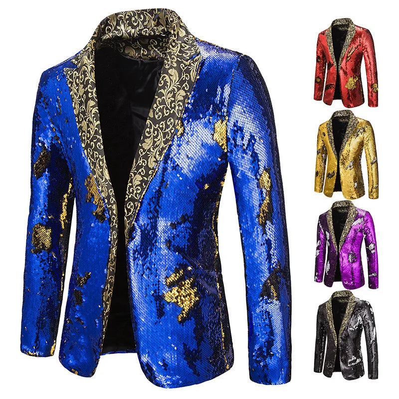 Men Blazer Shiny Sequin Shawl Collar suit Men