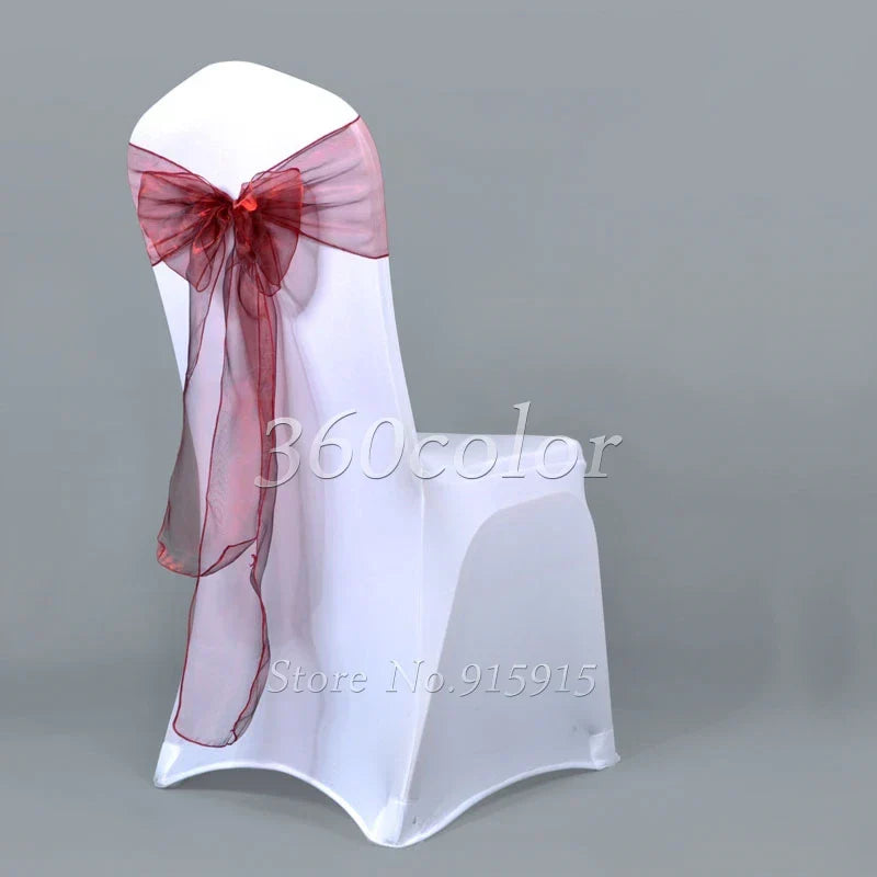 25pcs Sheer Organza Chair Sashes Bow Cover Band
