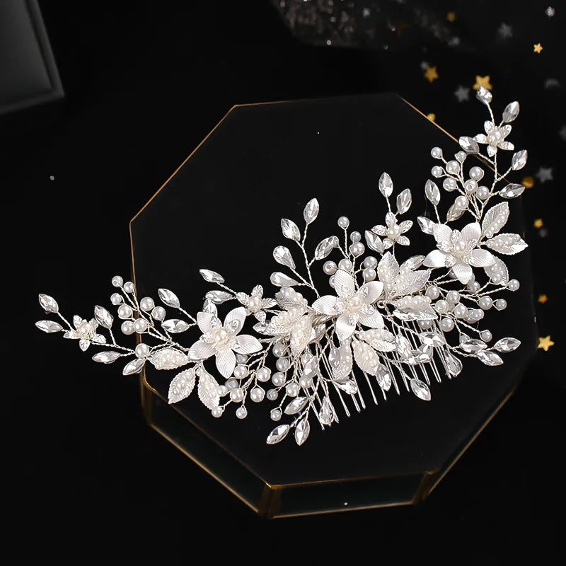 Silver Color Flower Hair Comb Clip Girls Handmade
