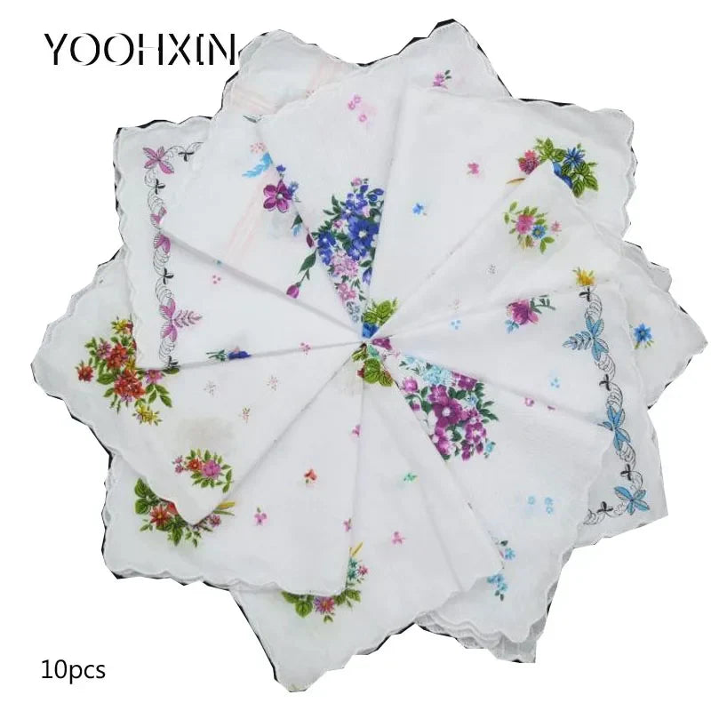 HOT white Ladies square Handkerchief Cotton Flowers Women