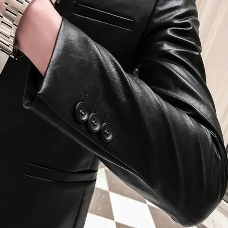Men Suit Black Slim Fit Blazer Hombre PU