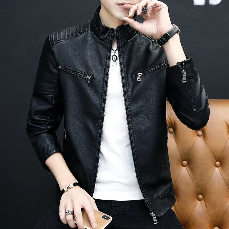 Men Leather Suit Jacket Men Slim Fit Short