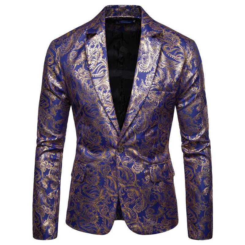 Men's Golden Floral Blazers Business Casual Suit Wedding