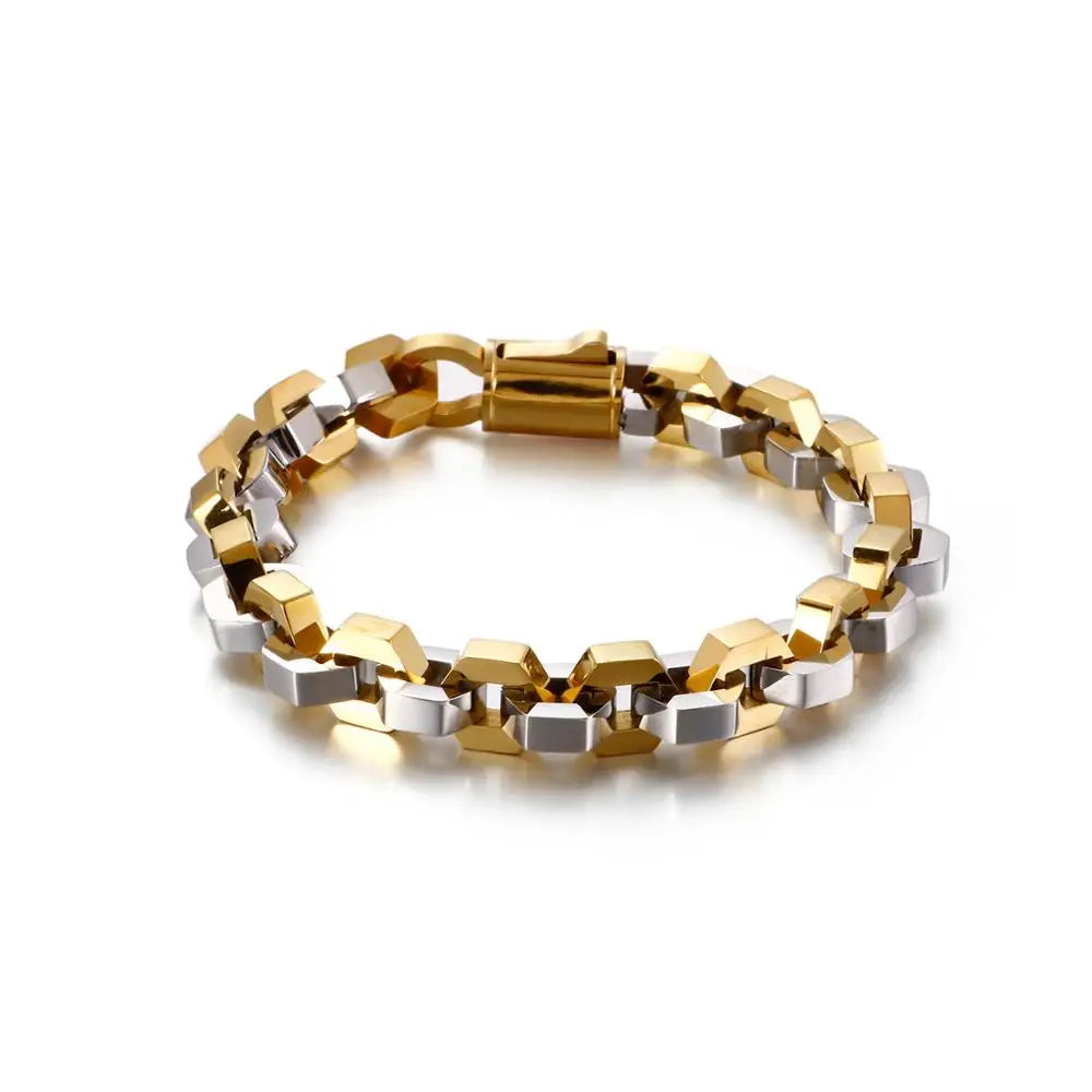 10MM Black S Gold Color Stainless Steel Checkered