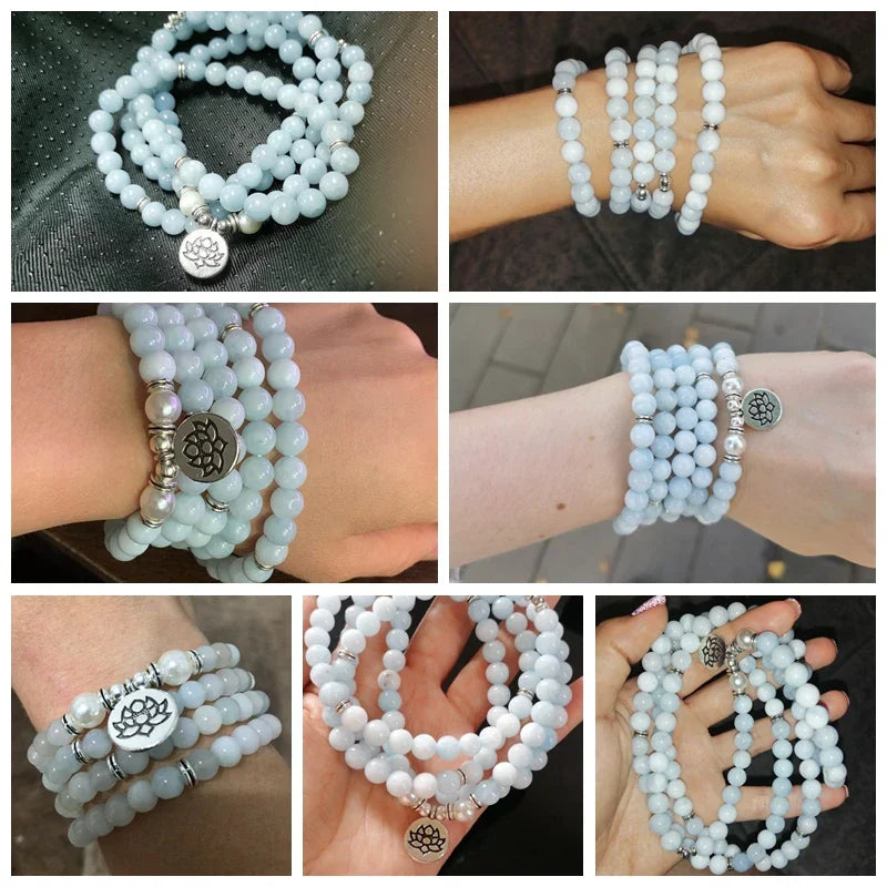 Women Bracelet Natural Stone Bracelet Beads Aquamarin with
