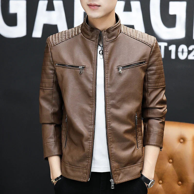 Men Leather Suit Jacket Men Slim Fit Short