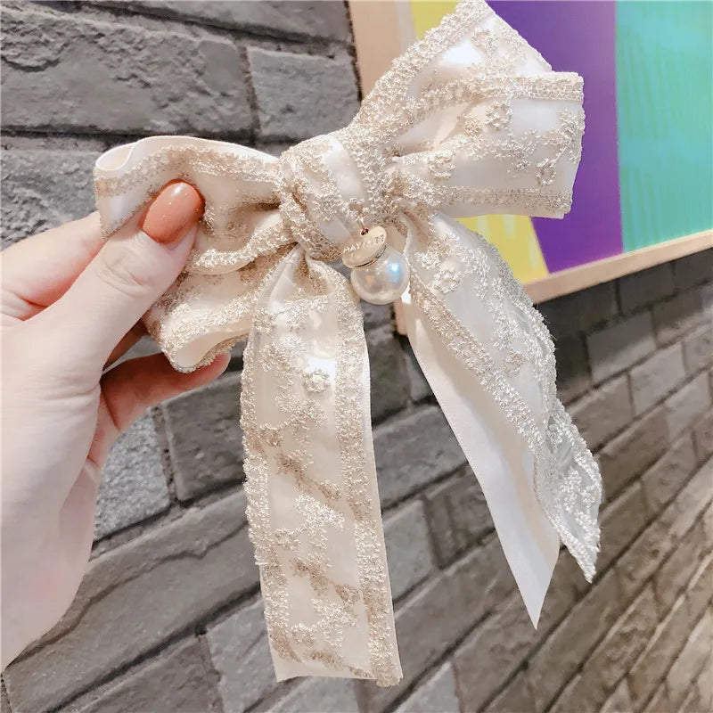 Korean Fabric Big Bow Spring Clip Lady Lace