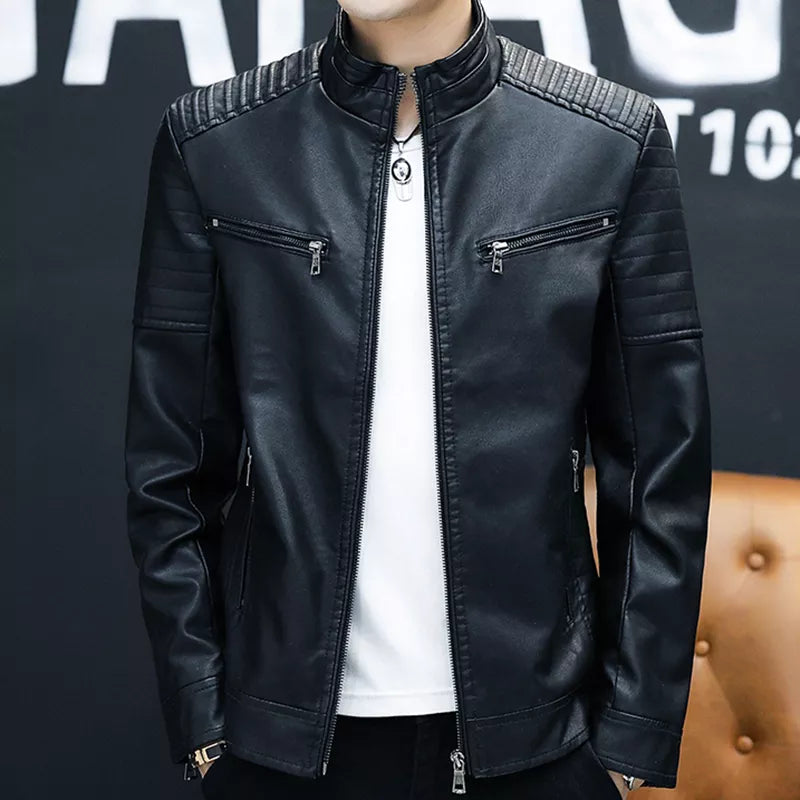 Men Leather Suit Jacket Men Slim Fit Short
