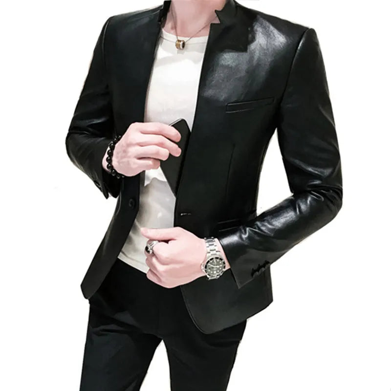 Men Suit Black Slim Fit Blazer Hombre PU
