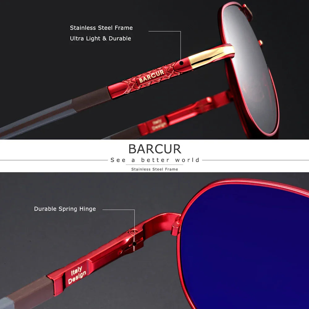 BARCUR Aluminum Vintage Men's Sunglasses Men Polarized Coating