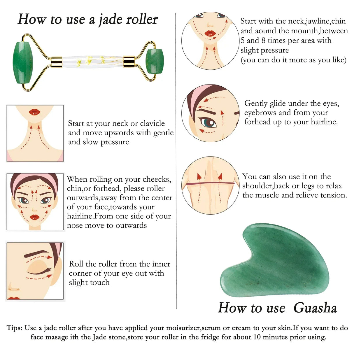 Natural Green Jade Roller Gua Sha Set Facial
