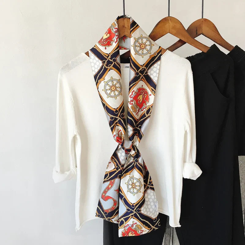 Choice Long Small Women Silk Scarf Tie Decorated