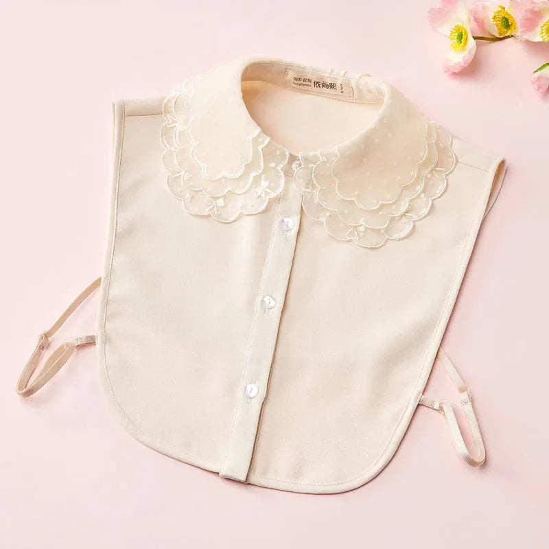 Elegant Embroidery Fake Collar Shirt Chiffon Doll Detachable