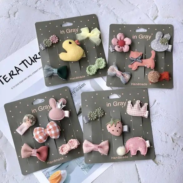 New cute bear girls hair bows 5pcs children