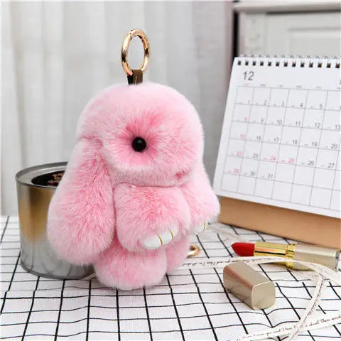 Cute Plush Bunny Keychain Women Fur Pom Pom