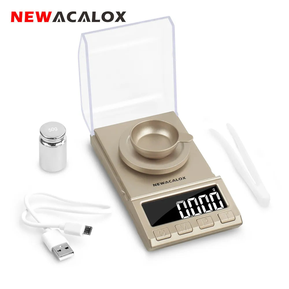 NEWACALOX 0.001g Precision Digital Jewelry Scale 50g/100g/200g USB