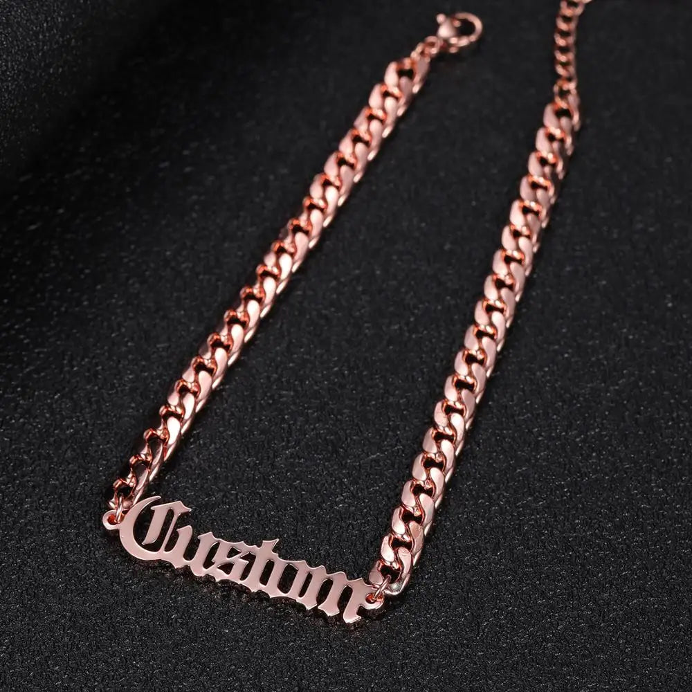 MYDIY Stainless Steel Custom Thick Chain Bangle Personalized Name Bracelet Old English Bracelet Men’s Gift Brother Gift