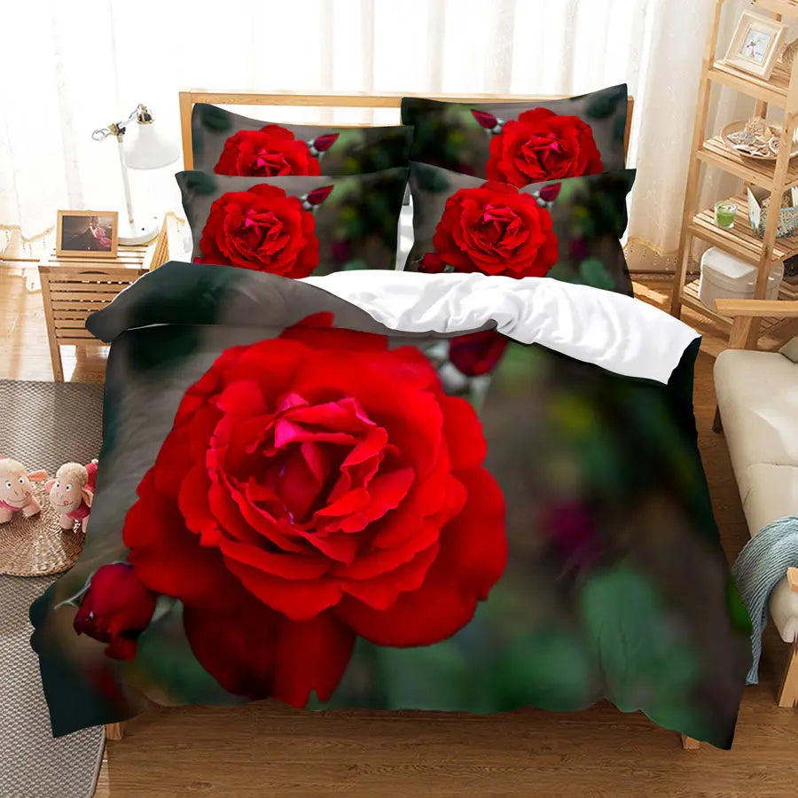 Red Rose Bedding Set Quilt Duvet Cover Comforter