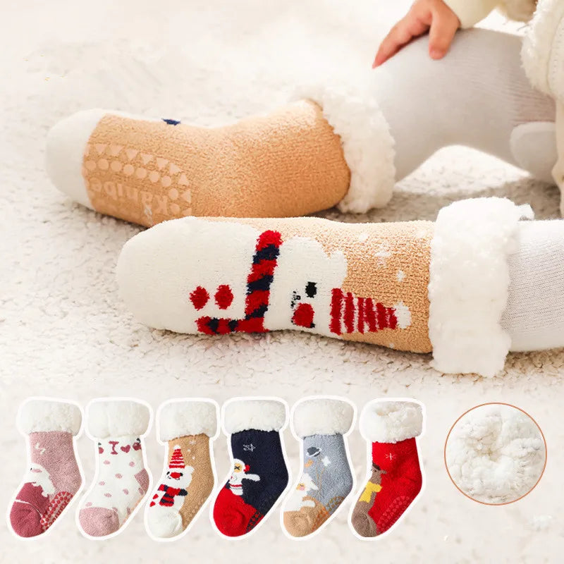 Newborn Baby Winter Cartoon Christmas Socks Thicken Cotton