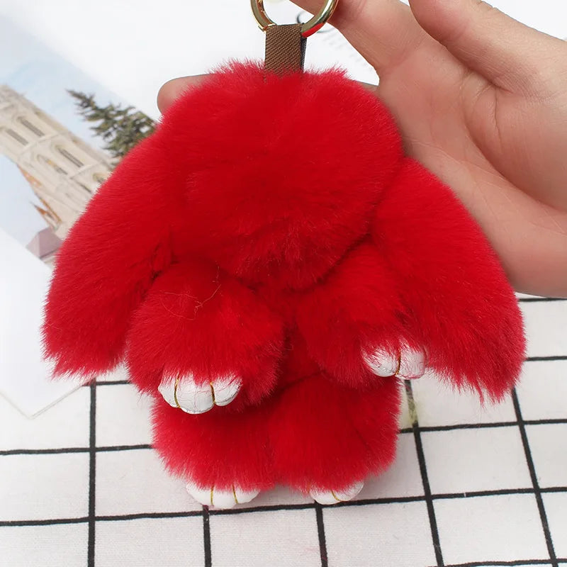 Cute Plush Bunny Keychain Women Fur Pom Pom