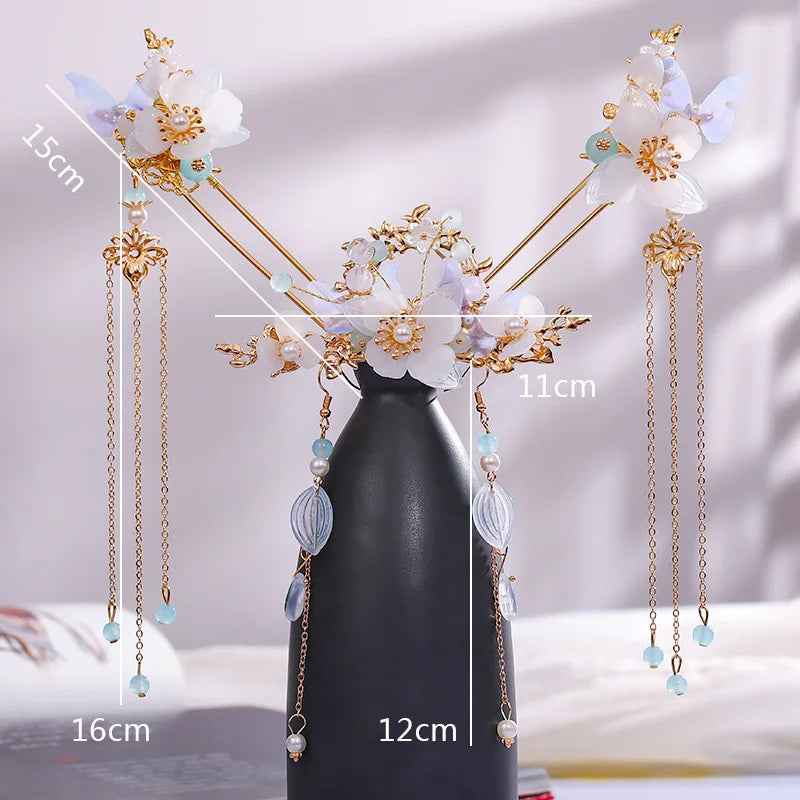 Chinese Hanfu Hair Accessories Set Long Fringed Vintage