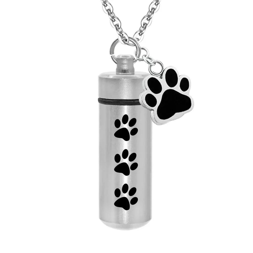Lovely Pet Paw Cylinder Cremation Pendant Jewelry Ashes