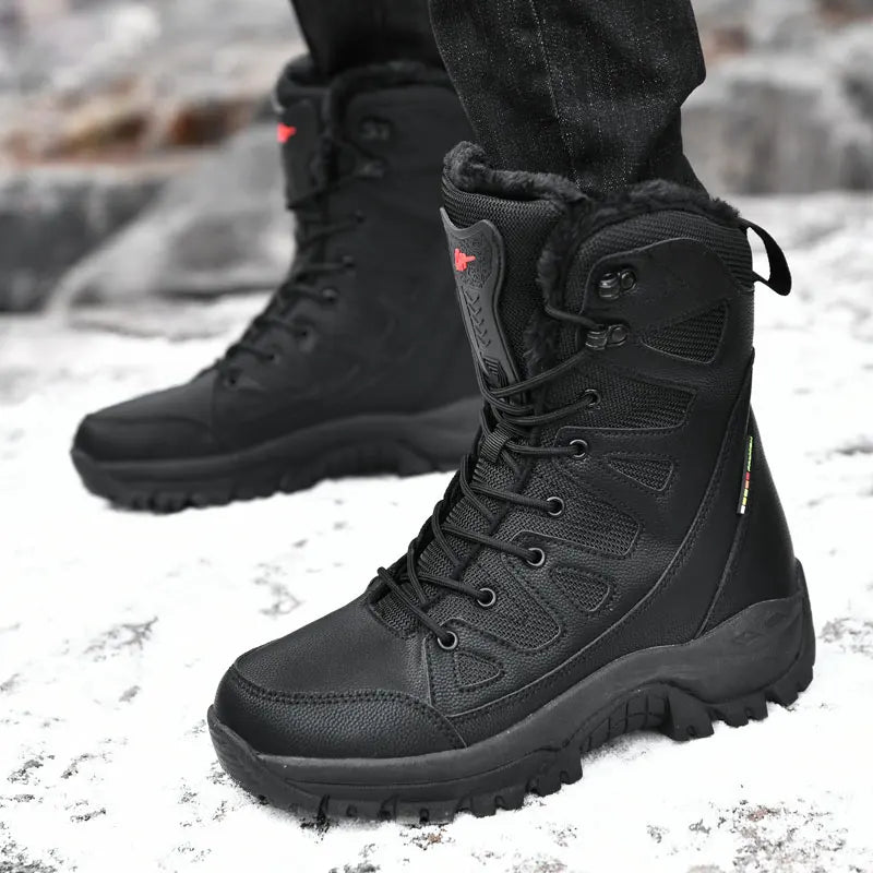 New Warm Plush Snow Boots Men Lace Up