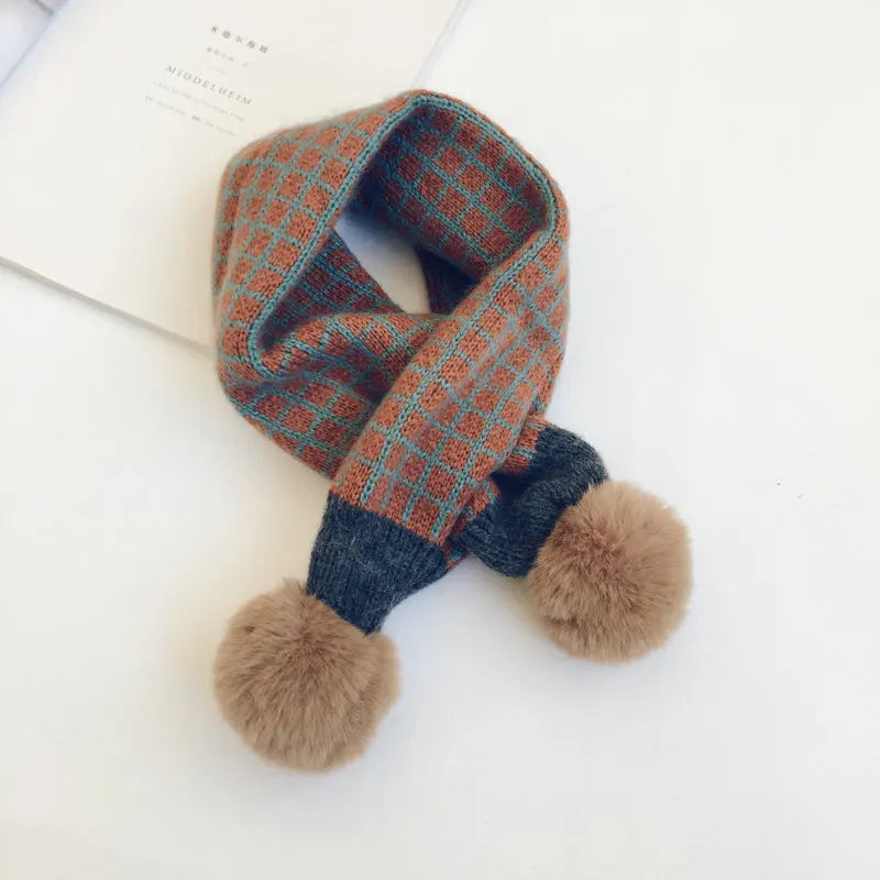 New Winter Children Plaid Knitted Scarves Korean Style