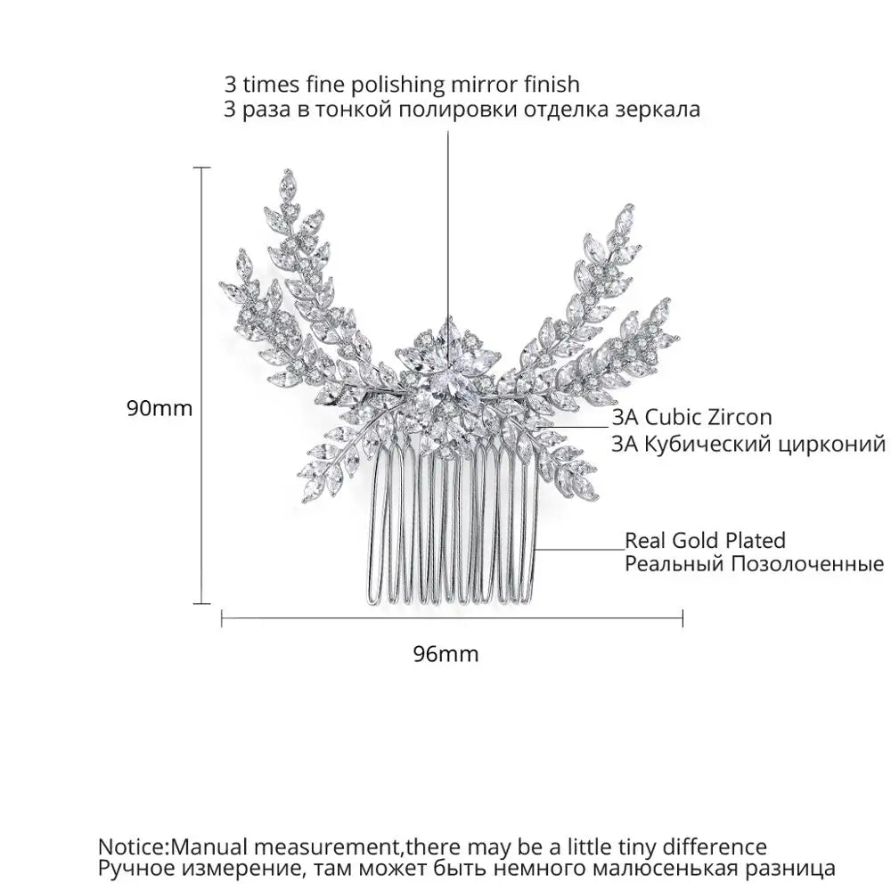 LUOTEEMI Luxury Cubic Zirconia Bridal Hair Comb Big