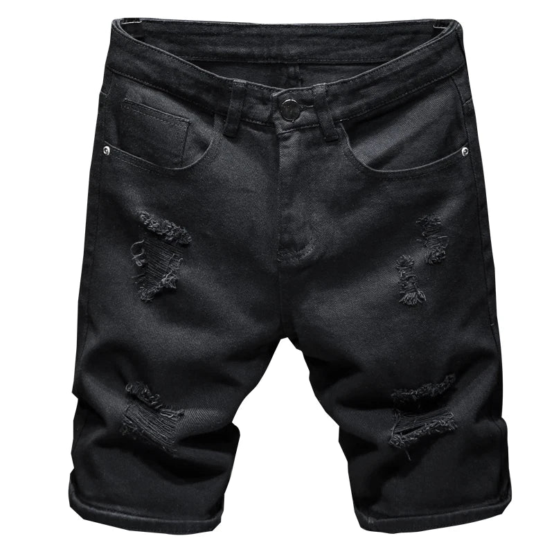 New Summer White black Men Ripped Hole Denim