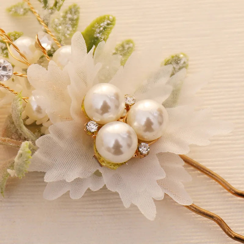 3PCS Flower Hairpin Bride Headdress For Women Pearl