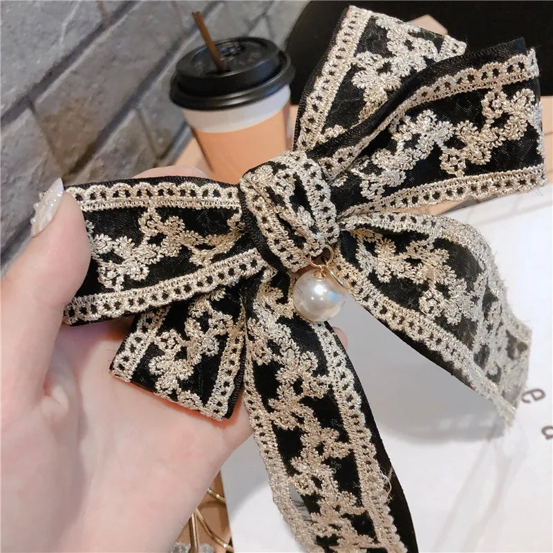Korean Fabric Big Bow Spring Clip Lady Lace