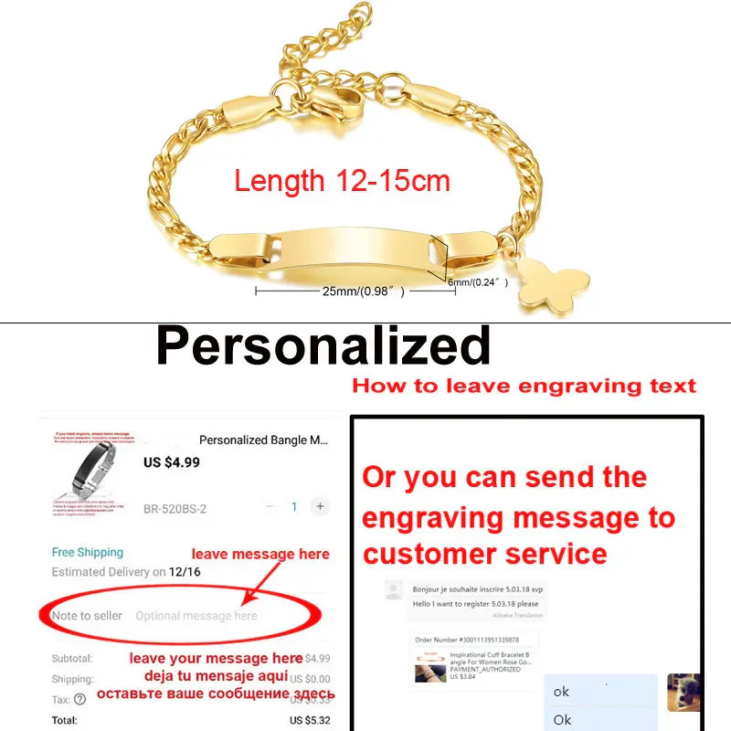 Personalize Baby Name Bracelet Figaro Chain Smooth Bangle