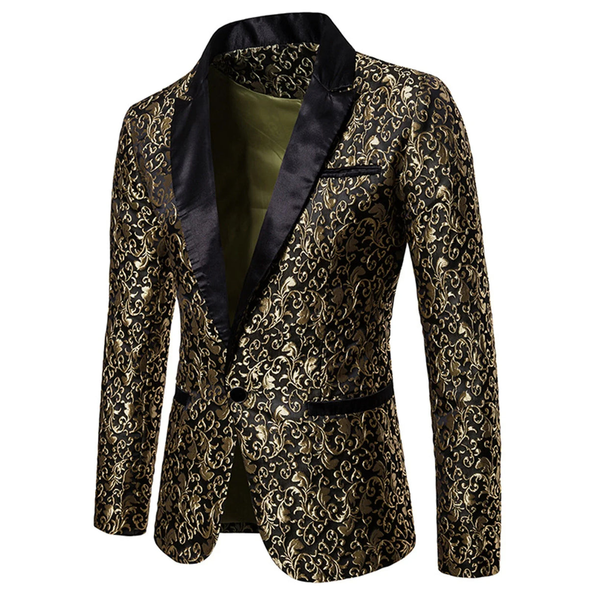 Gold Jacquard Bronzing Floral Blazer Suit Mens Single