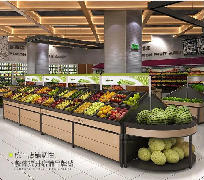 Fresh supermarket vegetable shelf commercial stainless steel bone